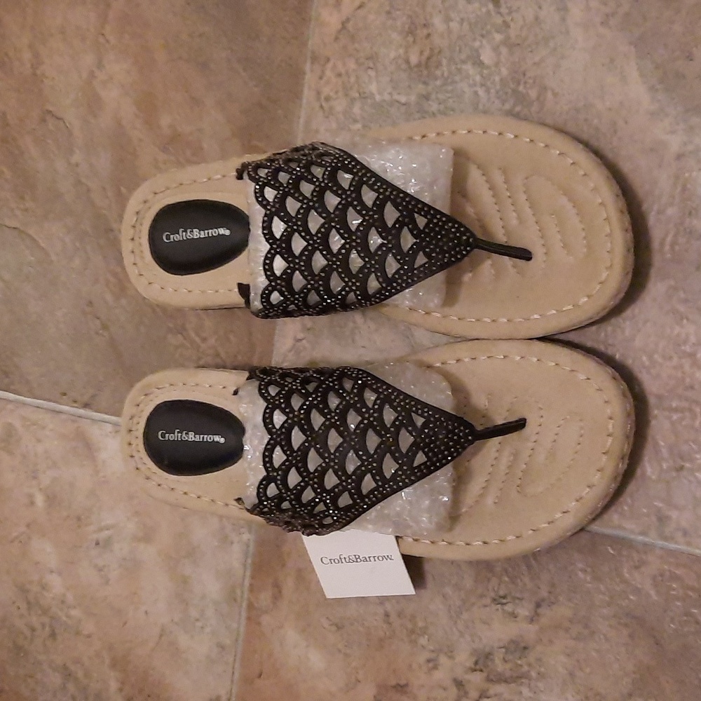 NEW Croft&Barrow chainmail women's sandals size 10 black, bling, sparkle